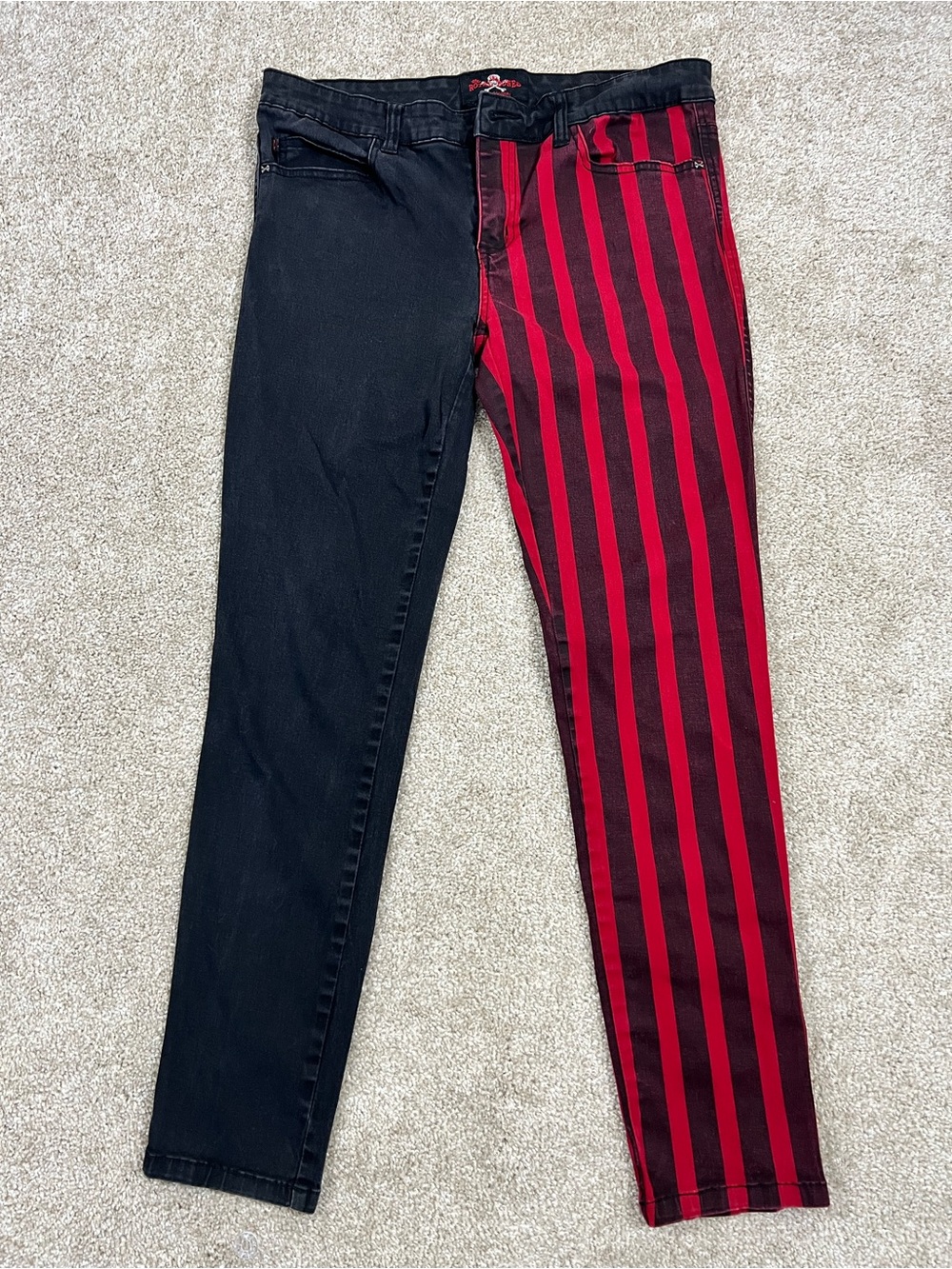 Daang Goodman Royal Bones Split Leg Black Jeans with Red Stripe Accent Size 15